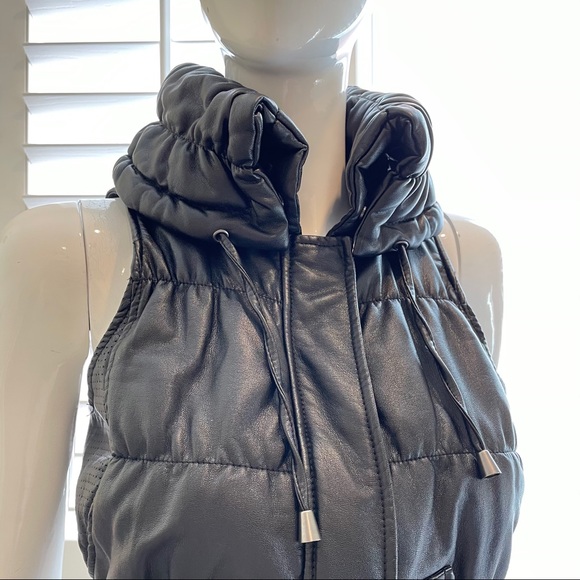 SOLD❤️ Ph8 Size S Black Puffer Leather Vest - Picture 3 of 10